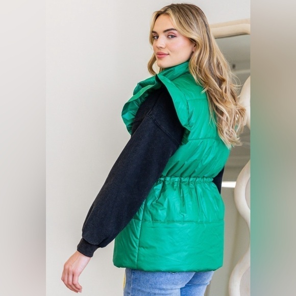 Ms. Diva Plus.. Black Puffer Vest w/Ruffled Sleeves - Picture 6 of 6